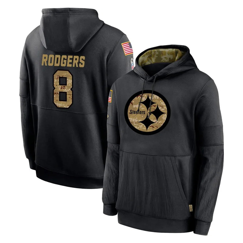 STECN P.Steelers #8 Aaron Rodgers Player Black Salute to Service Hoodies Limited Game Stitched Jerseys