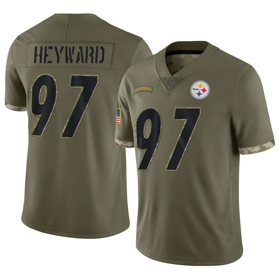 STECN P.Steelers #97 Cameron Heyward Player Salute To Service Limited Olive Stitched Jerseys