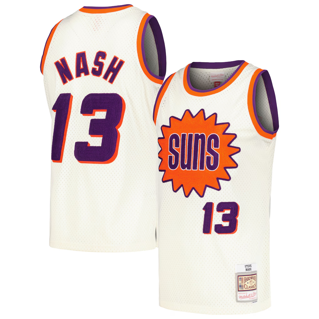 STECN P.Sunss #13 Steve Nash Mitchell & Ness Cream Chainstitch Swingman Jerseys