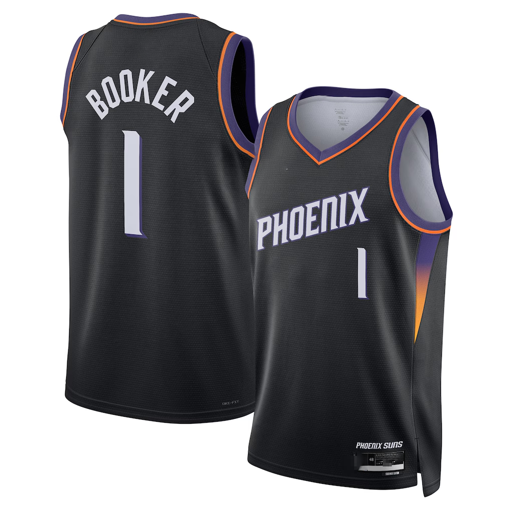 STECN P.Sunss #1 Devin Booker Black Swingman Jerseys - Statement Edition
