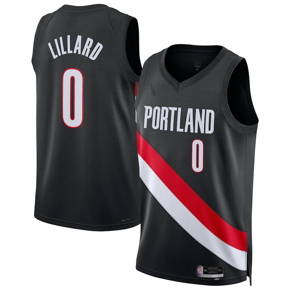 STECN PT.Blazers #0 Damian Lillard Black Swingman Player Jerseys - Icon Edition