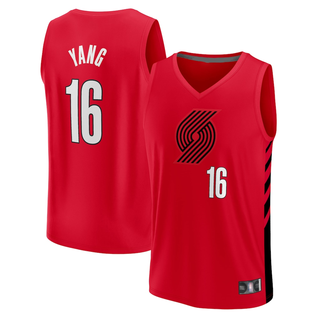STECN PT.Blazers #16 Yang Hansen Fanatics Red Fast Break Replica Jerseys - Statement Edition