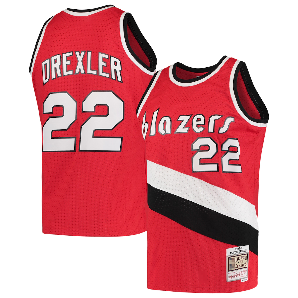 STECN PT.Blazers #22 Clyde Drexler Mitchell & Ness Red 1983-1984 Hardwood Classics Swingman Jerseys