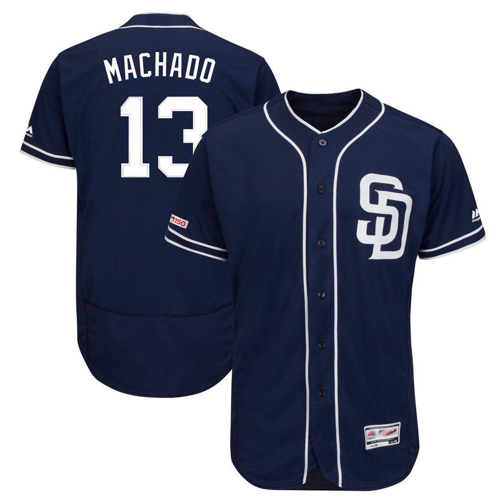 STECN S.Diego Padres #13 Manny Machado Player Navy Majestic Patch Flex Base Game Stitched Jerseys