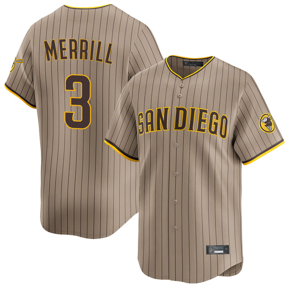 STECN S.Diego Padres #3 Jackson Merrill Player Khaki Home Limited Stitched Jerseys