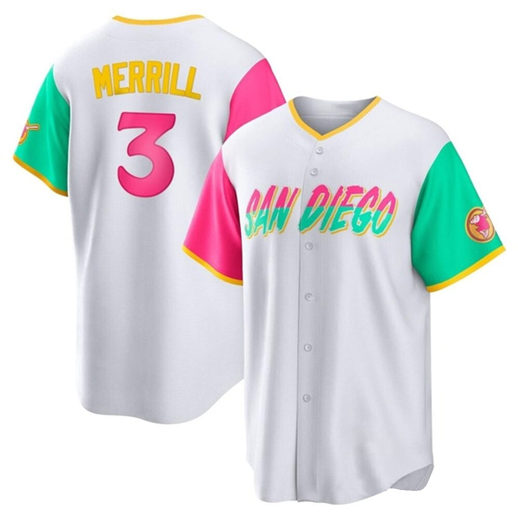 STECN S.Diego Padres #3 Jackson Merrill Player White City Connect Home Game Stitched Jerseys
