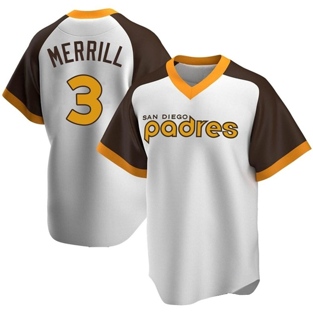 STECN S.Diego Padres #3 Jackson Merrill Player White Home Cooperstown Collection Replica Game Stitched Jerseys