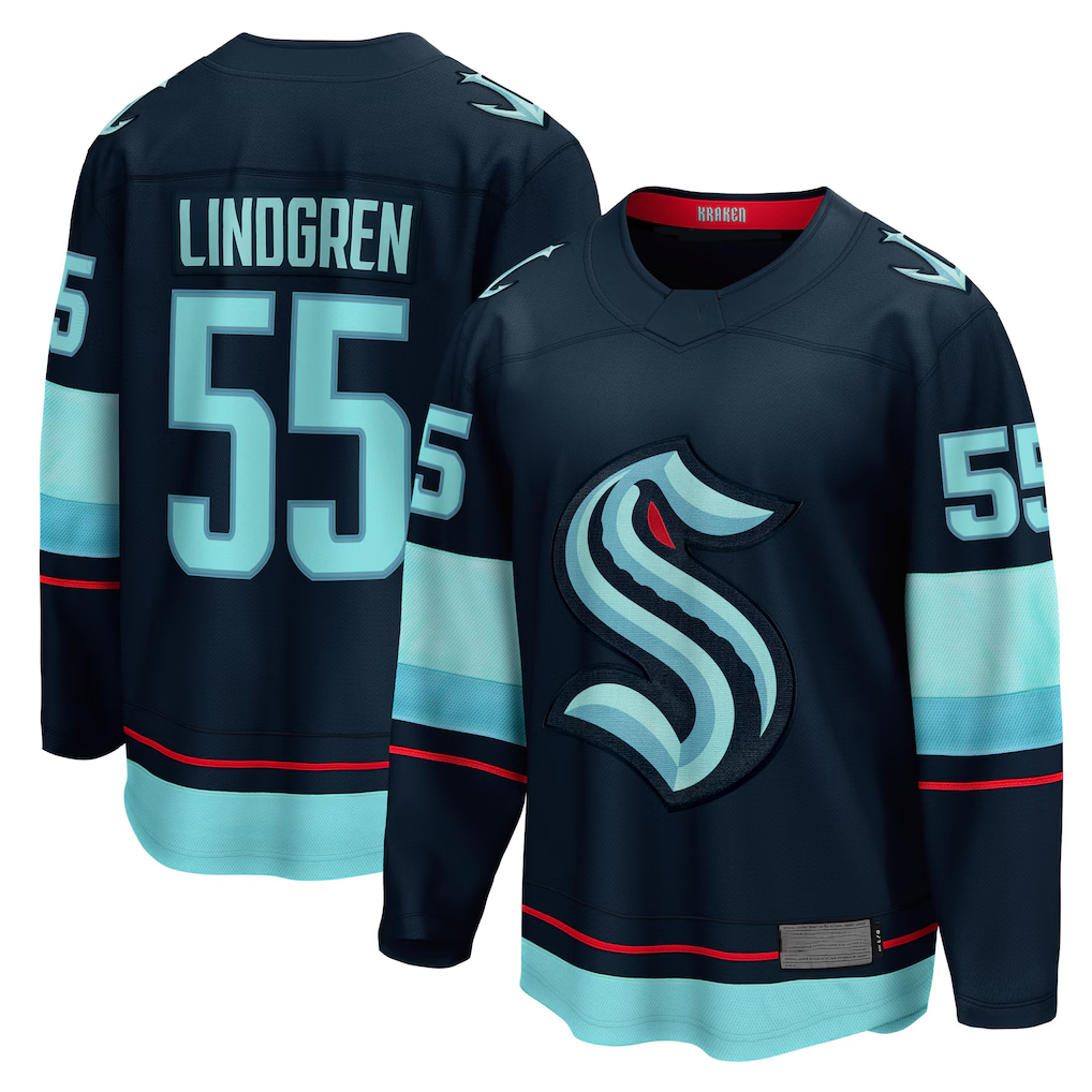 STECN S.Kraken #55 Ryan Lindgren Deep Sea Blue Home Breakaway Jerseys