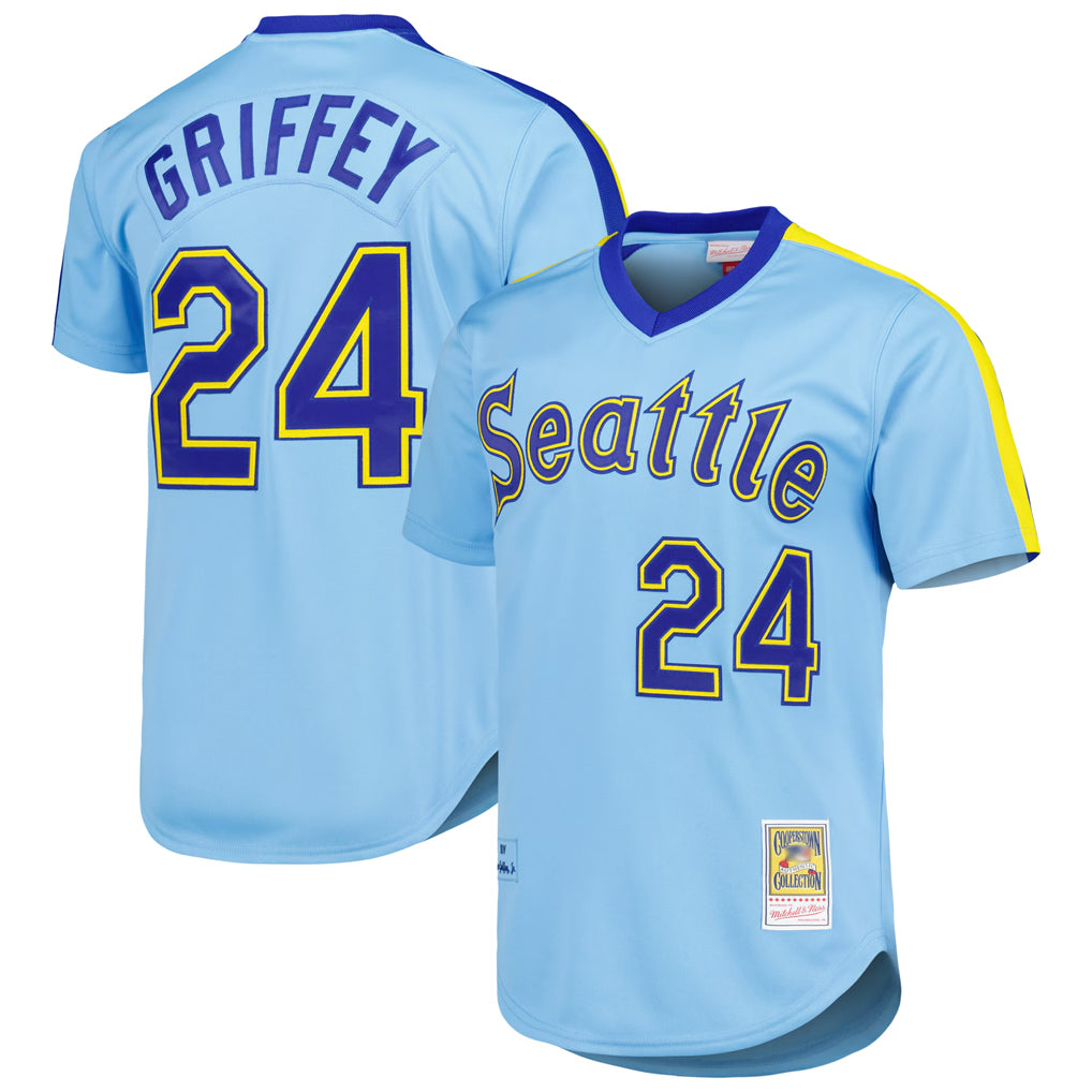 STECN S.Mariners #24 Ken Griffey Jr Player Light Blue Mitchell & Ness Cooperstown Collection Game Stitched Jerseys