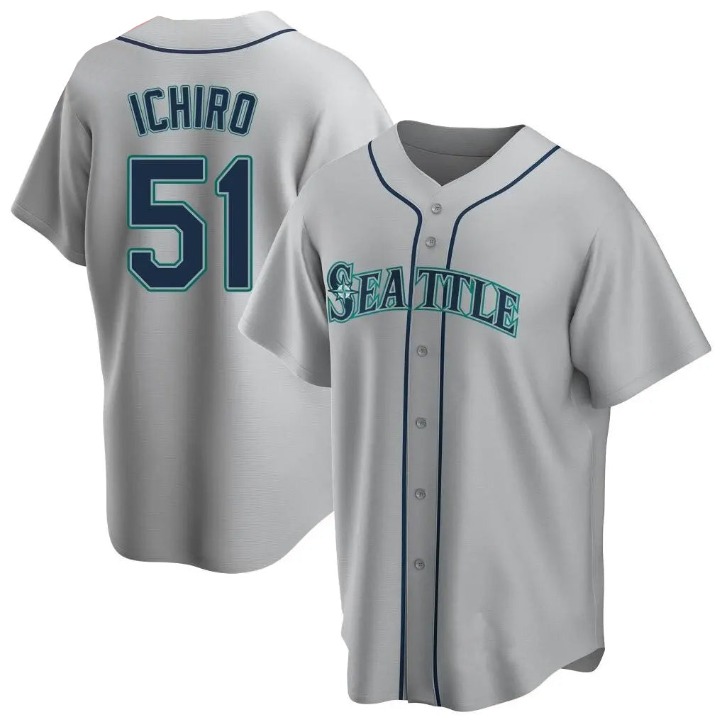 STECN S.Mariners #51 Ichiro Suzuki Player Gray Home Game Stitched Jerseys