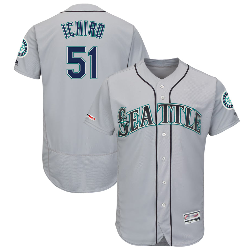 STECN S.Mariners #51 Ichiro Suzuki Player Gray Majestic Road Flex Base Collection Limited Stitched Jerseys