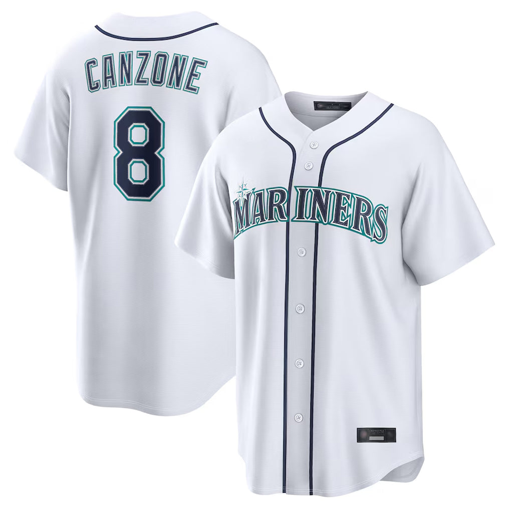 STECN S.Mariners #8 Dominic Canzone Player White Home Game Stitched Jerseys