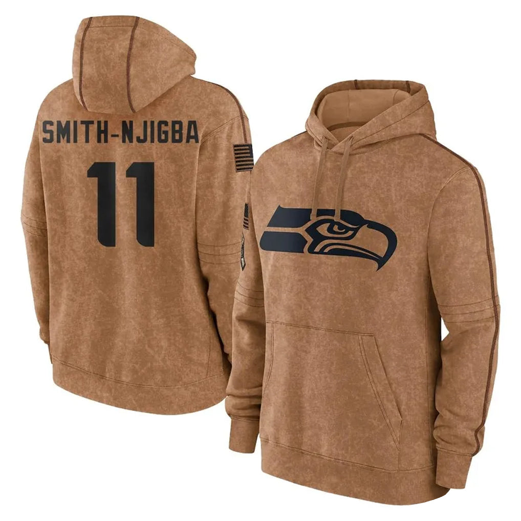 STECN S.Seahawks #11 Jaxon Smith-Njigba Player Brown Limited Salute to Service Pullover Hoodies Game Stitched Jerseys