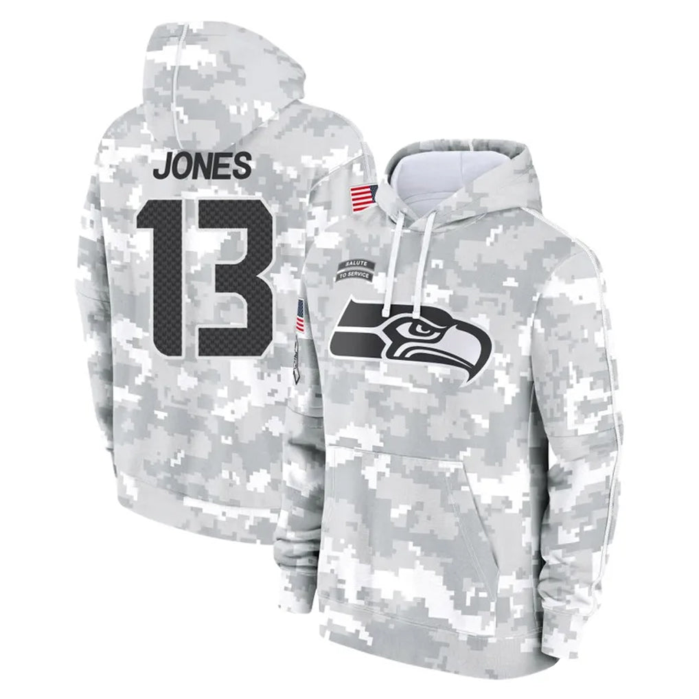 STECN S.Seahawks #13 Ernest Jones IV Player Arctic Camo Limited Salute to Service Pullover Hoodies Game Stitched Jerseys