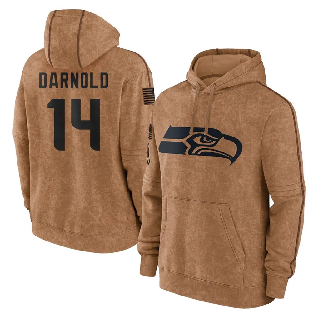 STECN S.Seahawks #14 Sam Darnold Player Brown Limited Salute to Service Pullover Hoodies Game Stitched Jerseys