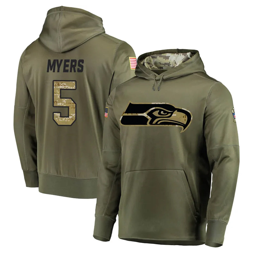 STECN S.Seahawks #5 Jason Myers Player Olive Salute to Service Pullover Hoodie Home Game Stitched Jerseys