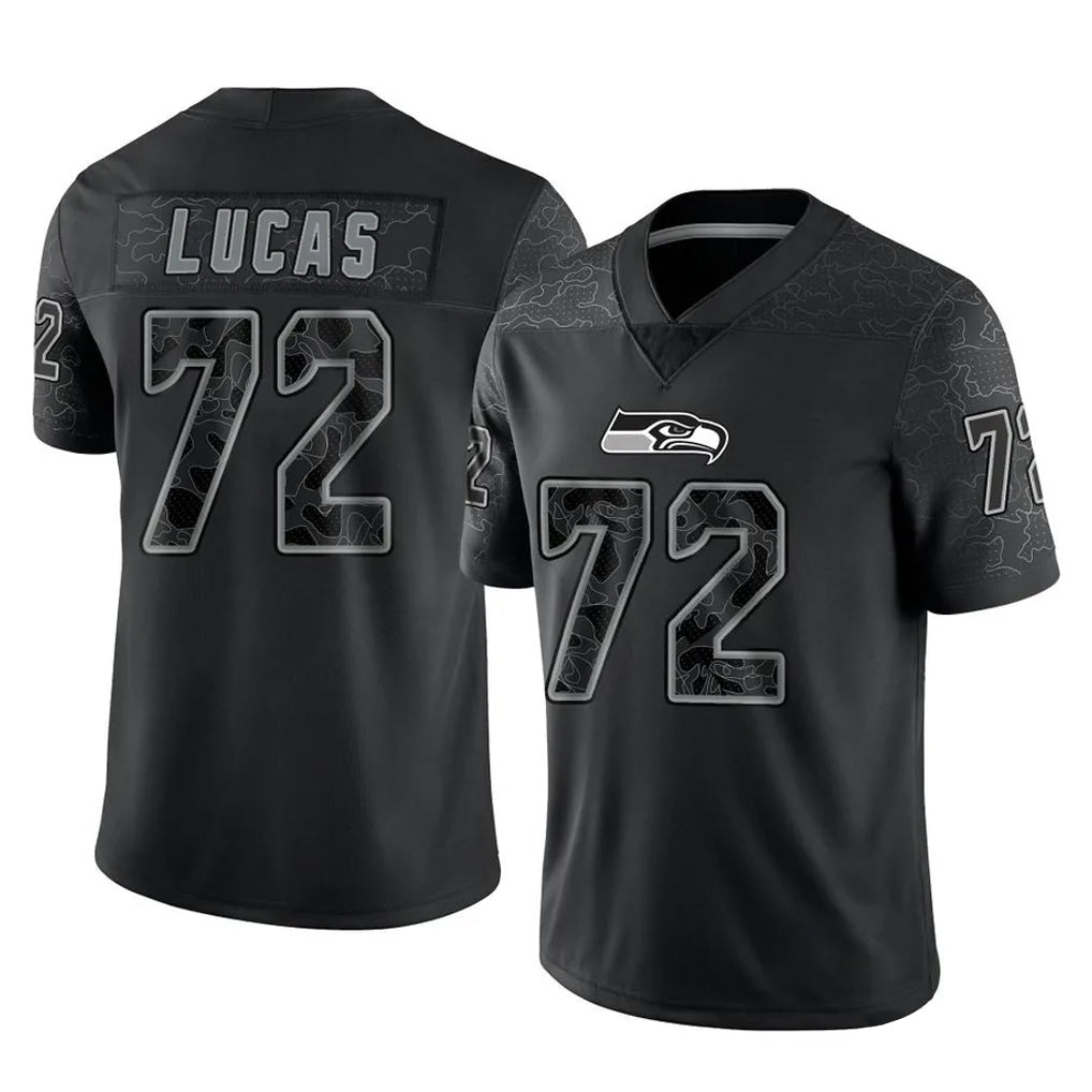 STECN S.Seahawks #72 Abraham Lucas Player Black Limited Reflective Home Game Stitched Jerseys