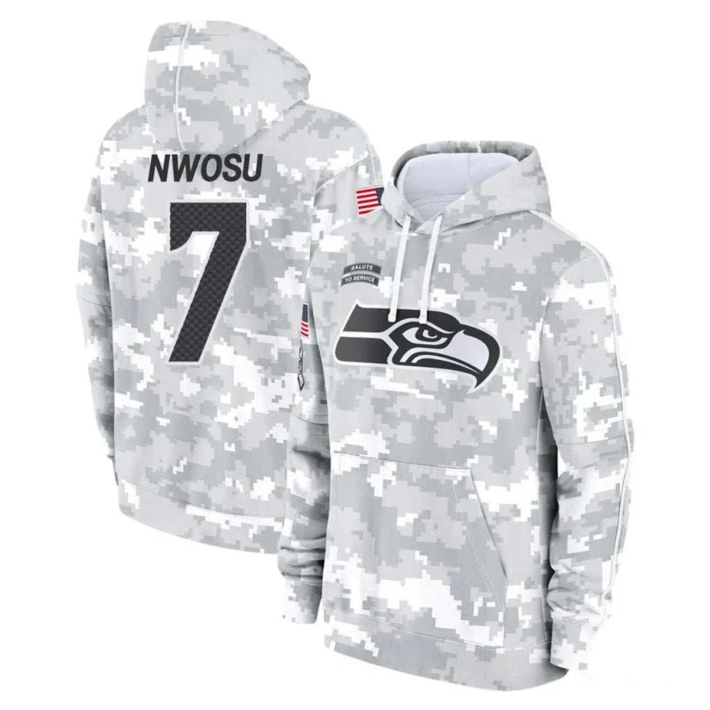 STECN S.Seahawks #7 Uchenna Nwosu Player Arctic Camo Limited Salute to Service Pullover Hoodies Game Stitched Jerseys