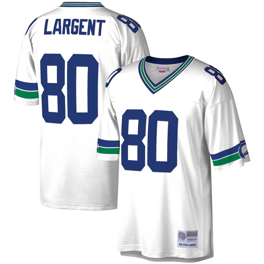 STECN S.Seahawks #80 Steve Largent Player Mitchell & Ness White Legacy Replica Stitched Jerseys