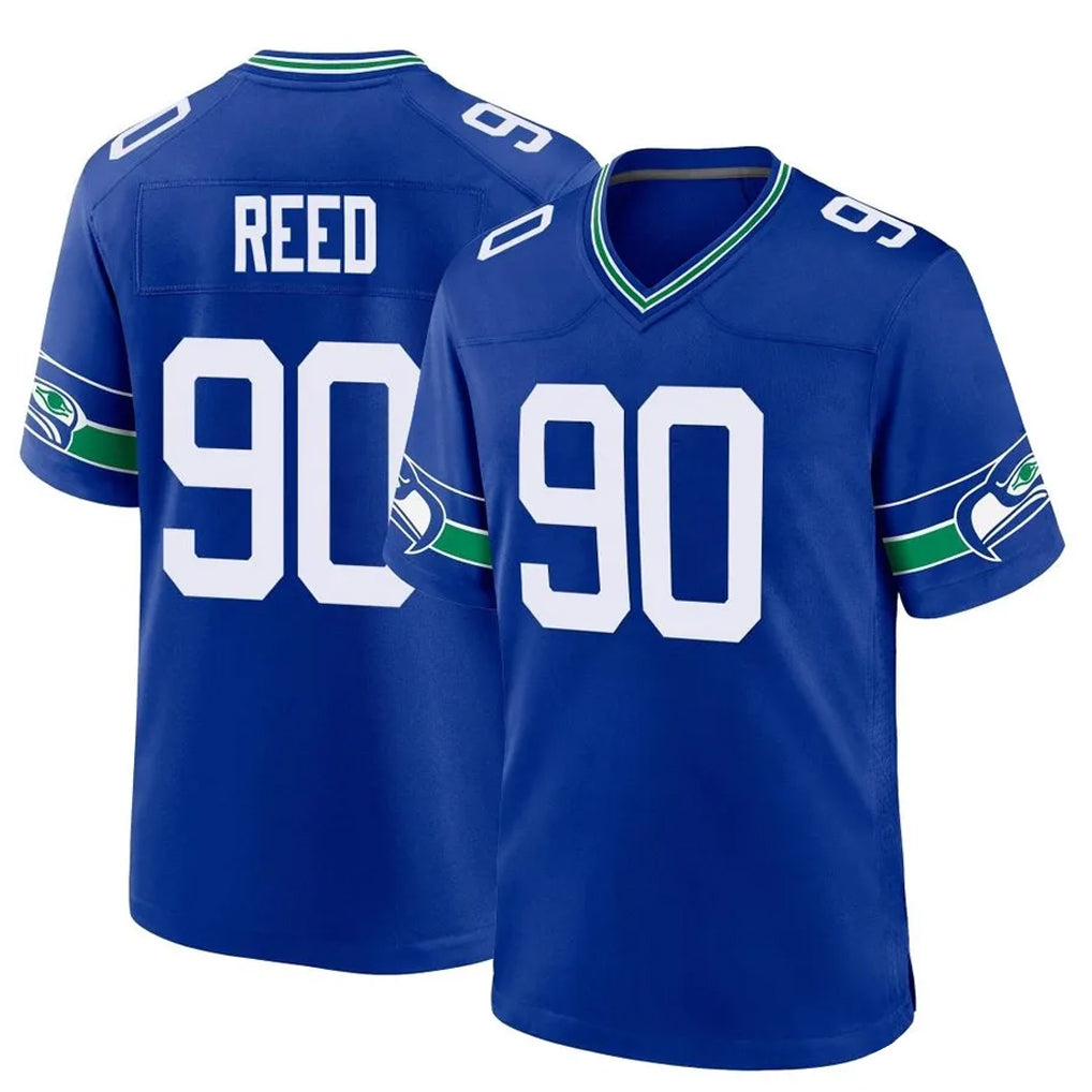 STECN S.Seahawks #90 Jarran Reed Player Royal Throwback Home Game Stitched Jerseys