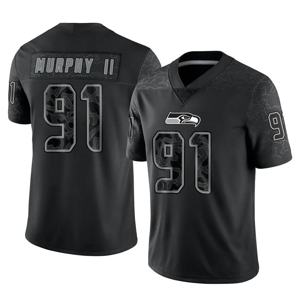 STECN S.Seahawks #91 Byron Murphy II Player Black Limited Reflective Home Game Stitched Jerseys