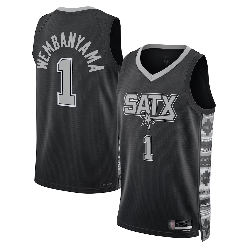 STECN SA.Spurs #1 Victor Wembanyama Black Swingman Jerseys - Statement Edition
