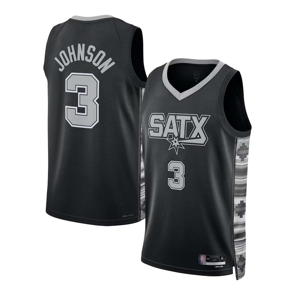 STECN SA.Spurs #3 Keldon Johnson Black Swingman Jerseys - Statement Edition