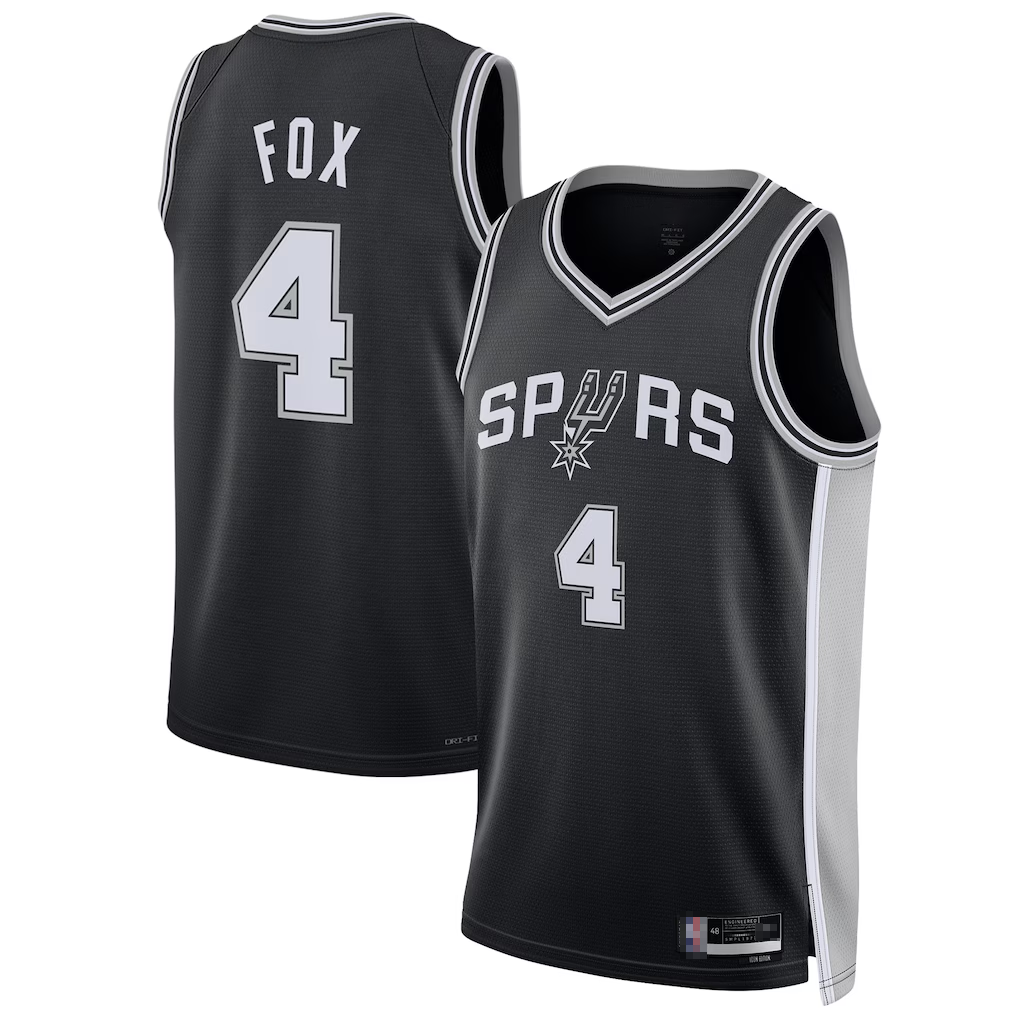 STECN SA.Spurs #4 De'Aaron Fox Black Swingman Player Jerseys - Icon Edition