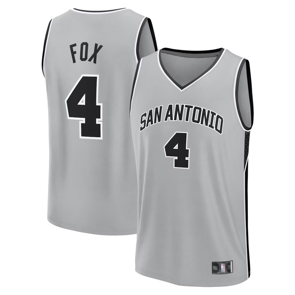 STECN SA.Spurs #4 De'Aaron Fox Fanatics Silver Fast Break Jerseys - Statement Edition