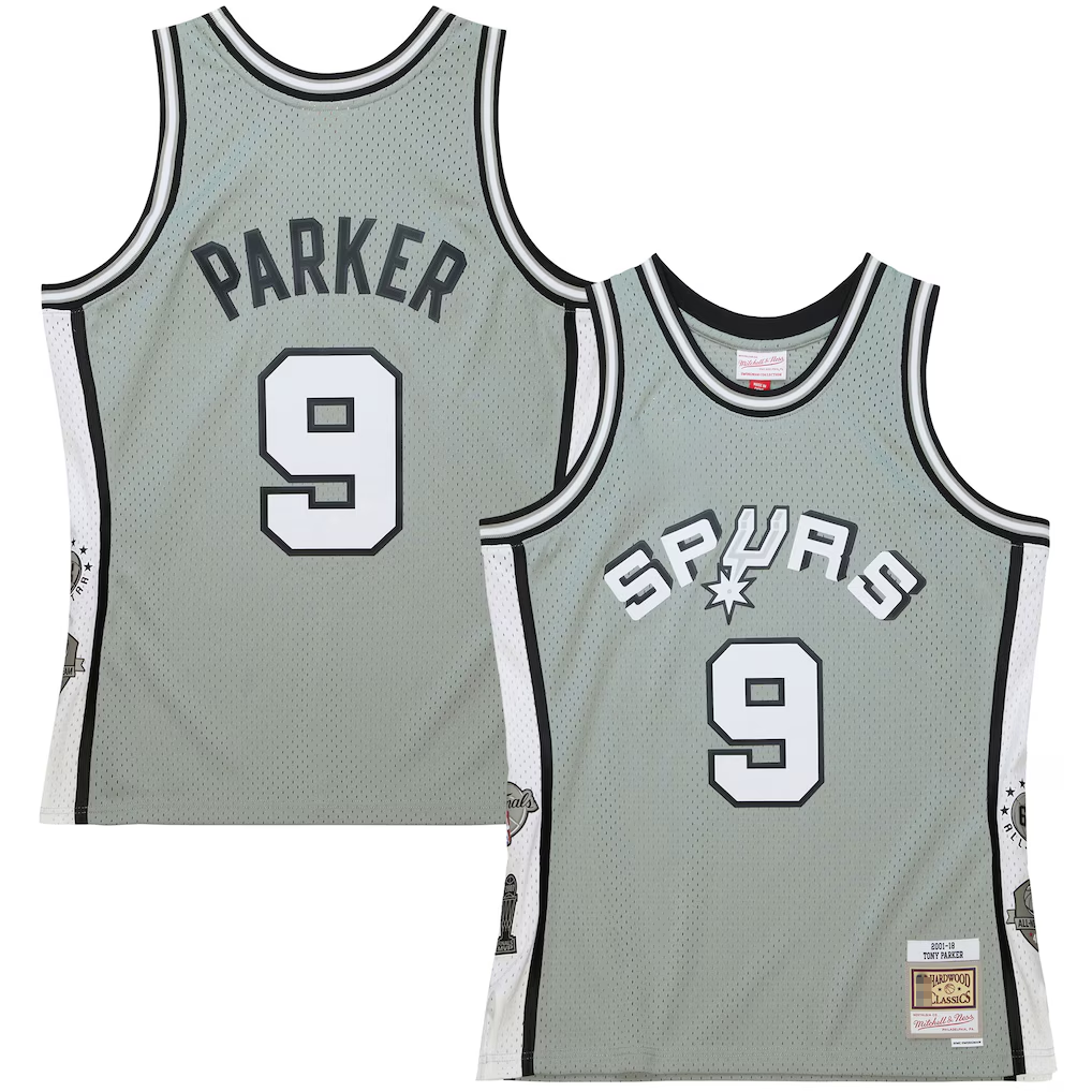STECN SA.Spurs #9 Tony Parker Mitchell & Ness Gray Hall of Fame Class of 2023 Throwback Swingman Jerseys