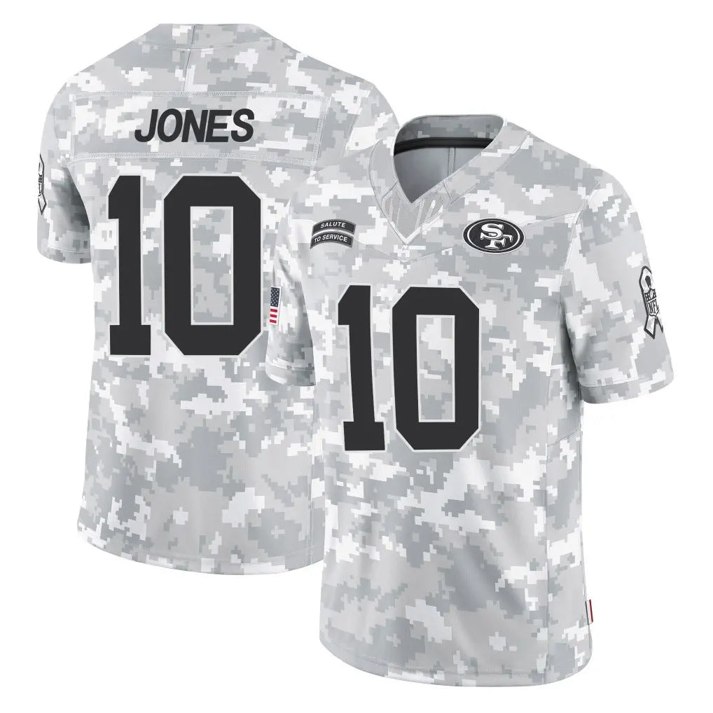 STECN SF.49ers #10 Mac Jones Player Arctic Camo Limited Salute To Service Home Game Stitched Jerseys