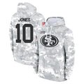 STECN SF.49ers #10 Mac Jones Player Arctic Camo Limited Salute to Service Pullover Hoodies Game Stitched Jerseys