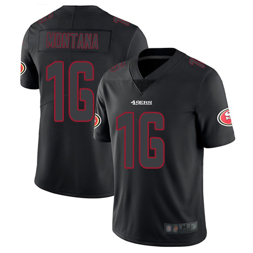 STECN SF.49ers #16 Joe Montana Player Black Limited Rush Impact Stitched Jerseys