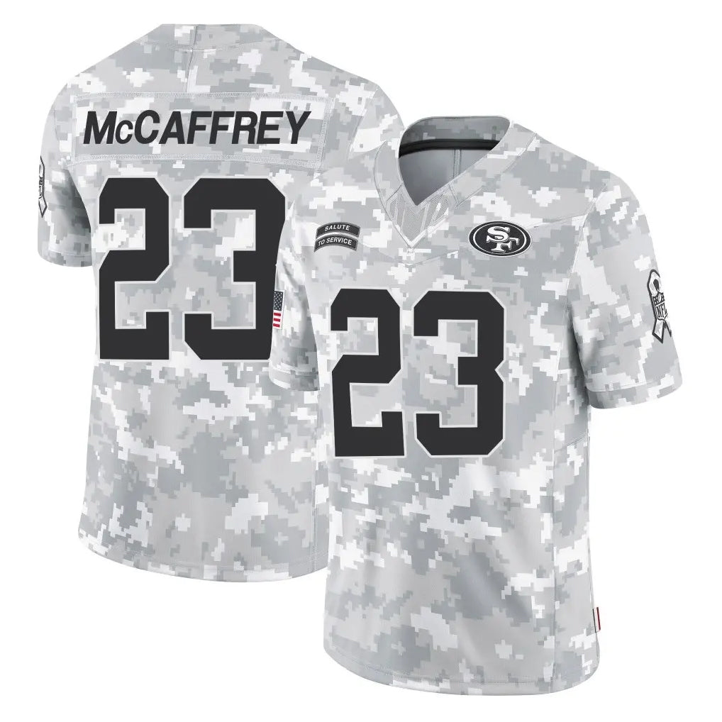 STECN SF.49ers #23 Christian McCaffrey Player Arctic Camo Limited Salute To Service Home Game Stitched Jerseys