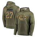 STECN SF.49ers #27 Ji'Ayir Brown Player Olive Salute to Service Pullover Hoodie Home Game Stitched Jerseys