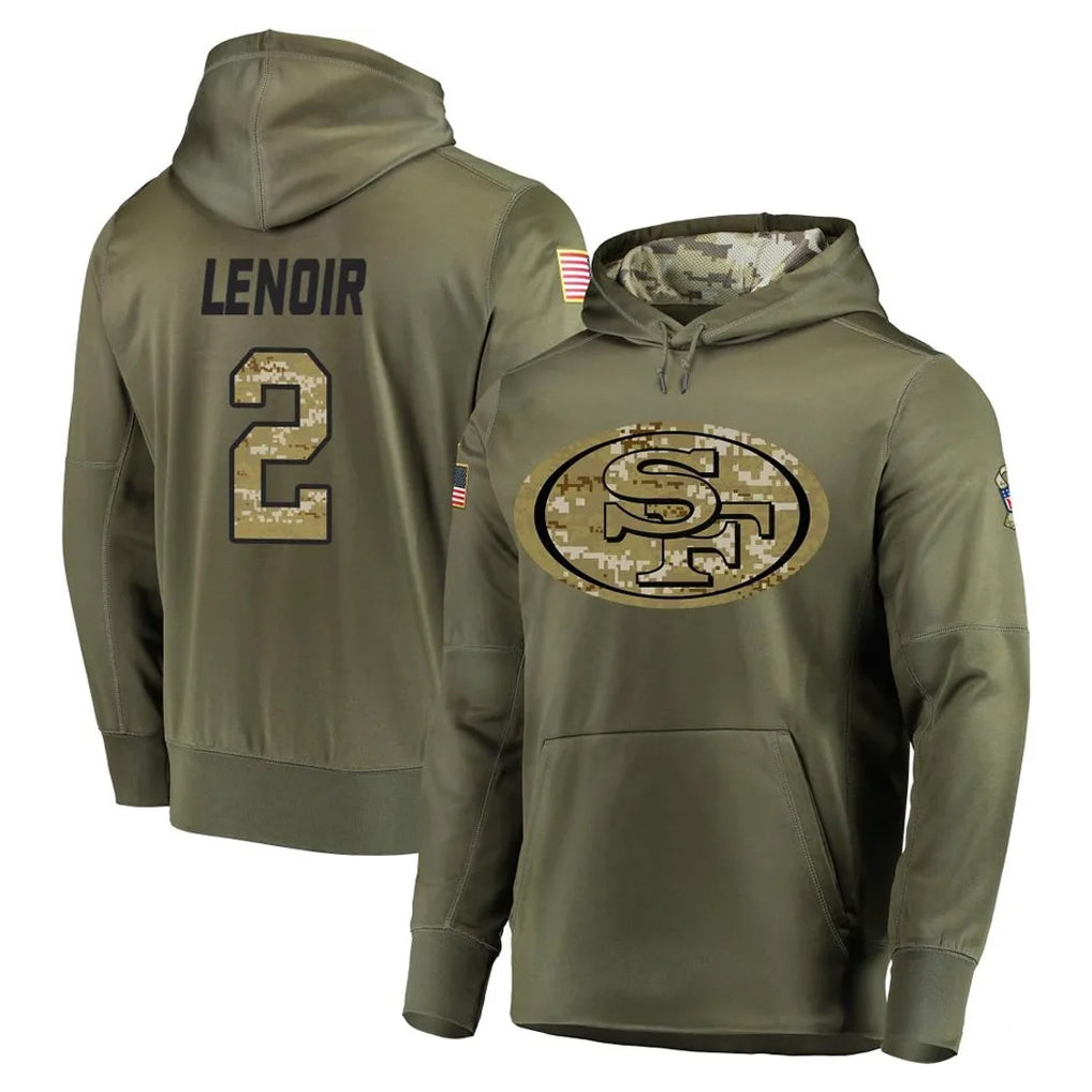 STECN SF.49ers #2 Deommodore Lenoir Player Olive Salute to Service Pullover Hoodie Home Game Stitched Jerseys