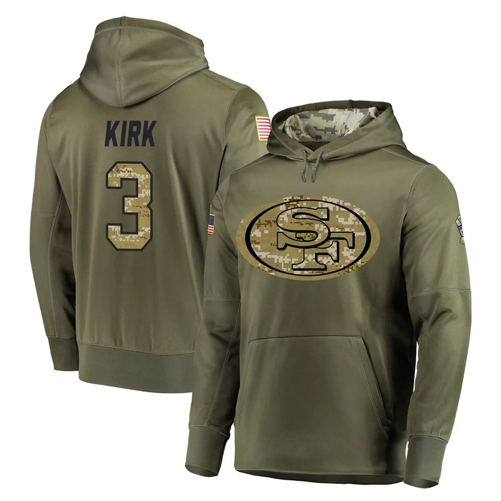 STECN SF.49ers #3 Christian Kirk Player Olive Salute to Service Pullover Hoodie Home Game Stitched Jerseys