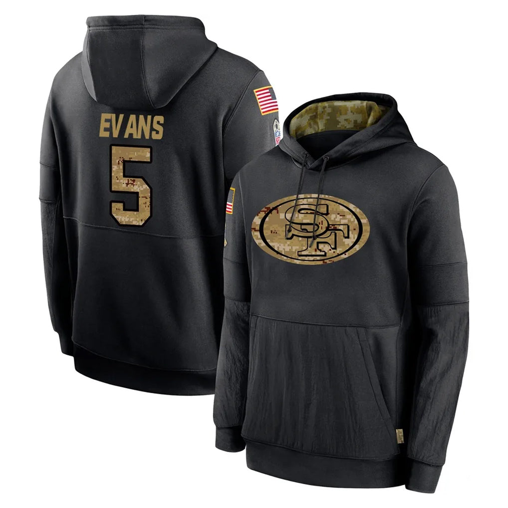 STECN SF.49ers #5 Mike Evans Player Black Salute to Service Sideline Performance Pullover Hoodies Home Game Stitched Jerseys