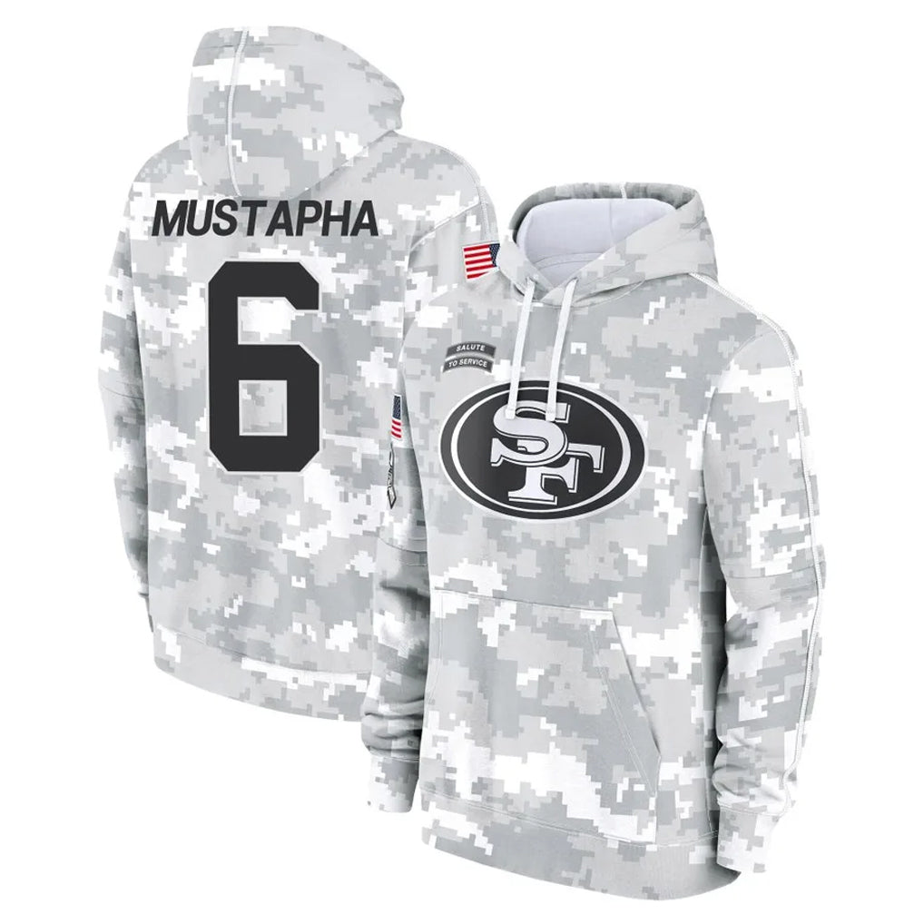 STECN SF.49ers #6 Malik Mustapha Player Arctic Camo Limited Salute to Service Pullover Hoodies Game Stitched Jerseys