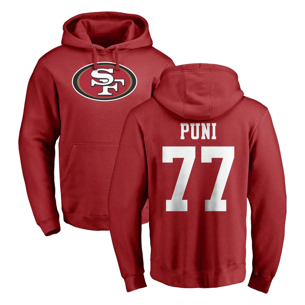 STECN SF.49ers #77 Dominick Puni Player Red LOGO Pullover Hoodies Home Game Stitched Jerseys