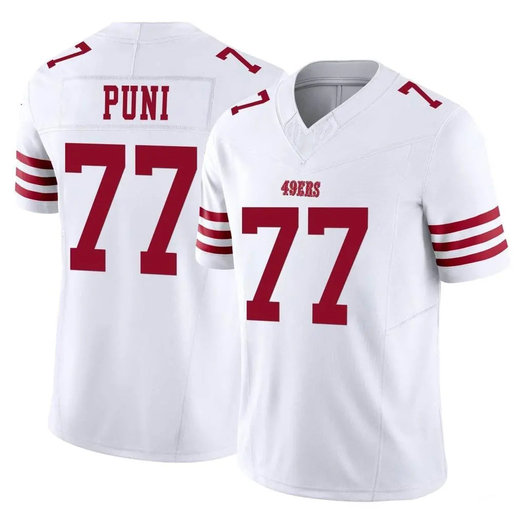 STECN SF.49ers #77 Dominick Puni Player White Limited Vapor F.U.S.E. Home Game Stitched Jerseys