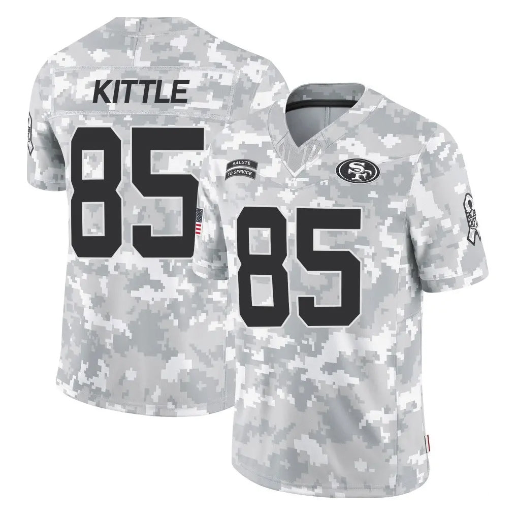 STECN SF.49ers #85 George Kittle Player Arctic Camo Limited Salute To Service Home Game Stitched Jerseys
