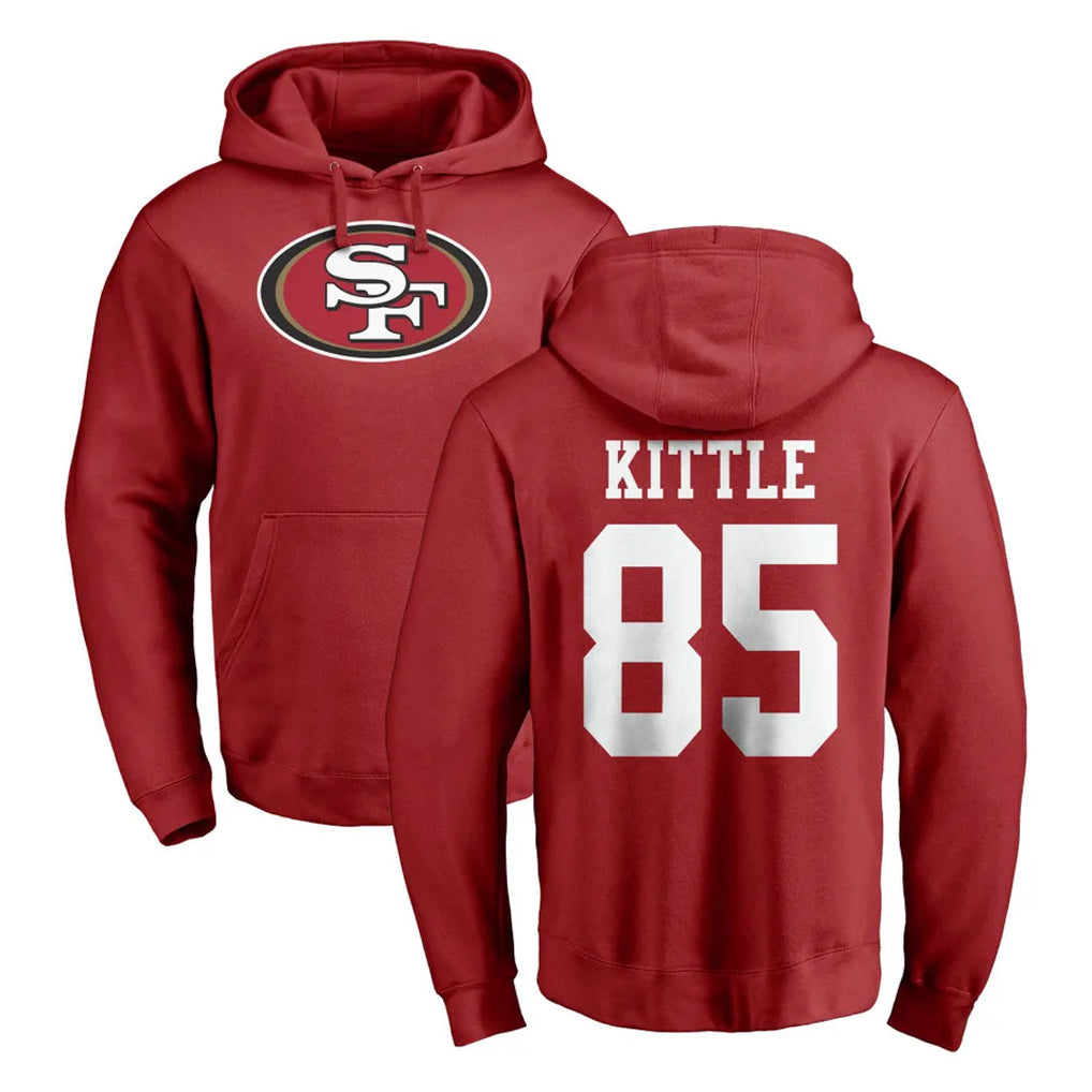 STECN SF.49ers #85 George Kittle Player Red LOGO Pullover Hoodies Home Game Stitched Jerseys