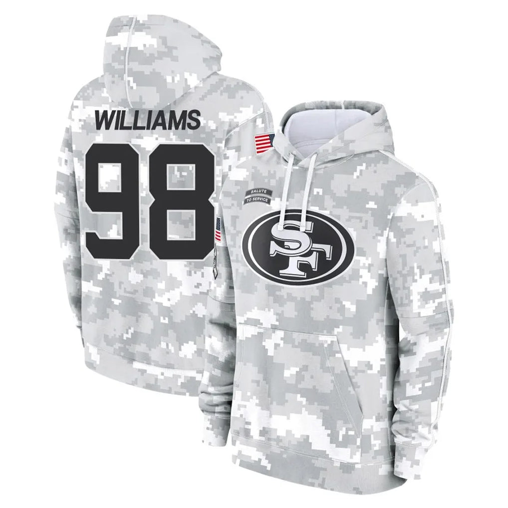 STECN SF.49ers #98 Mykel Williams Player Arctic Camo Limited Salute to Service Pullover Hoodies Game Stitched Jerseys