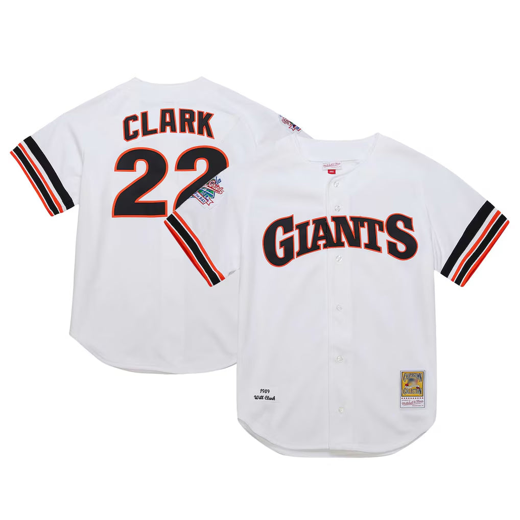 STECN SF.Giants #22 Will Clark Player White Mitchell & Ness Cooperstown Collection 1989 Limited Stitched Jerseys