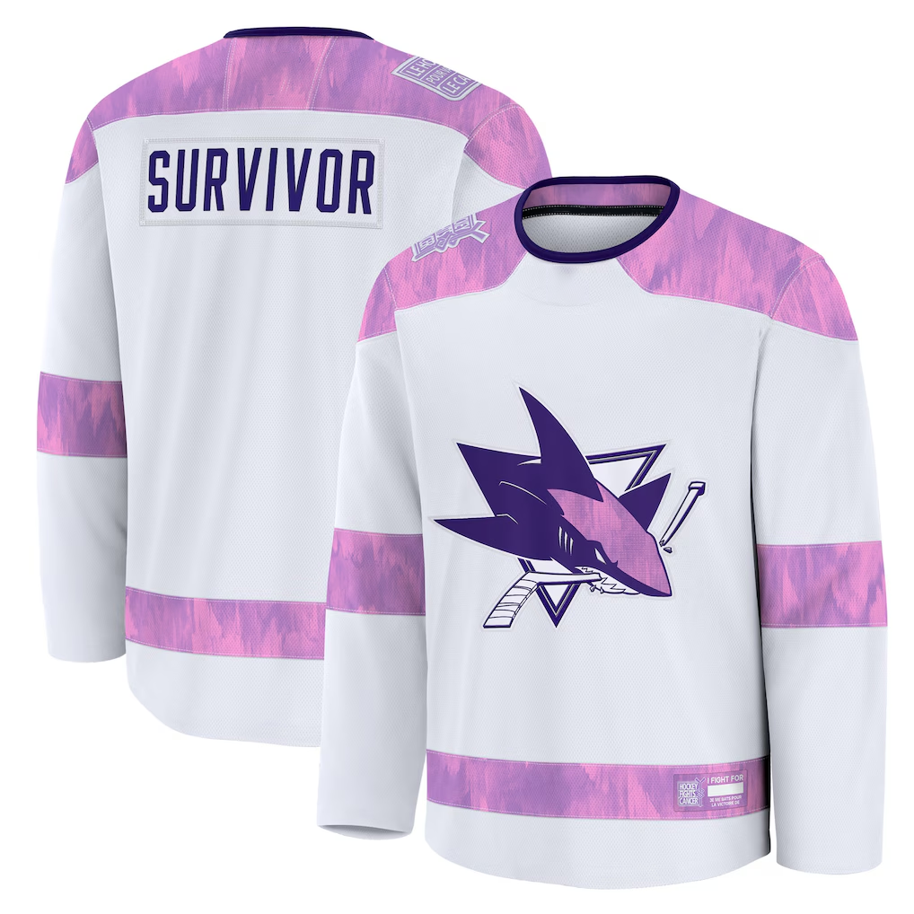 STECN S.Jose Sharks White Hockey Fights Cancer Survivor Practice Jerseys