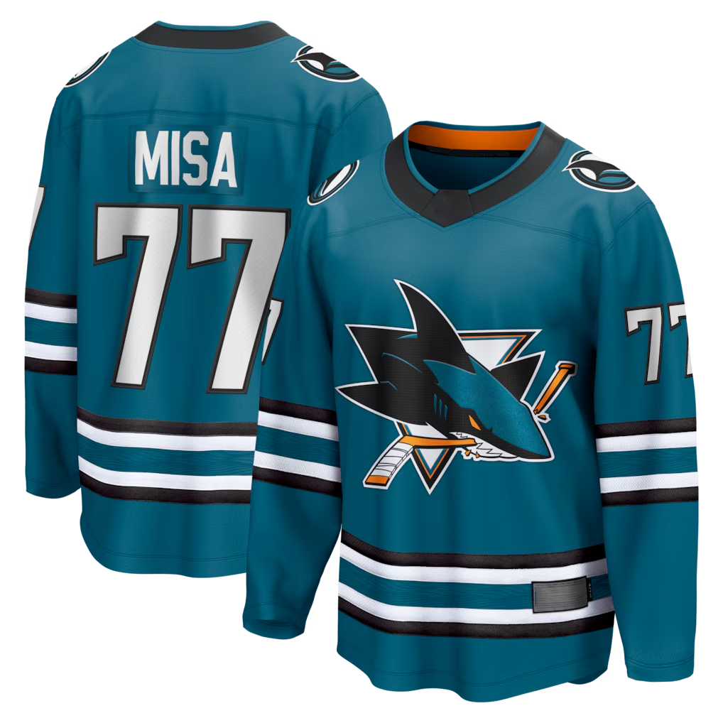 STECN S.Jose Sharks #77 Michael Misa Teal Breakaway Jerseys