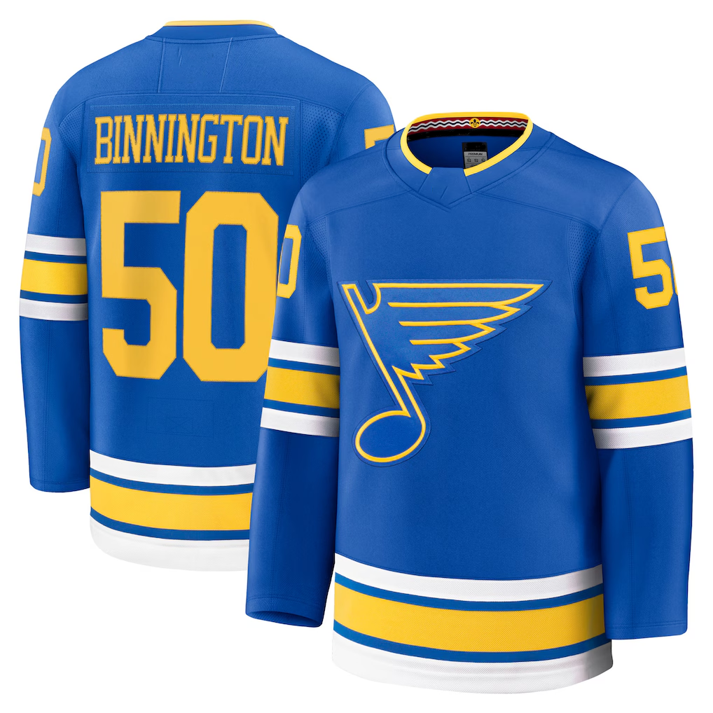 STECN St.L.Blues #50 Jordan Binnington Blue Home Premium Player Jerseys