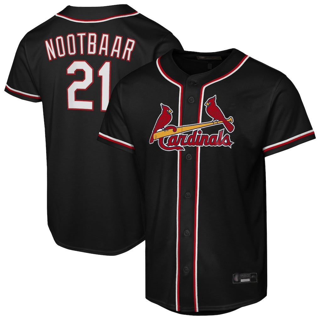 STECN St. Louis Cardinals #21 Lars Nootbaar Player Black Carbon Fashio Game Stitched Jerseys