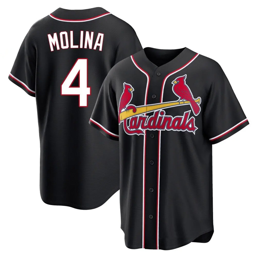 STECN St. Louis Cardinals #4 Yadier Molina Player Black Carbon Fashio Game Stitched Jerseys